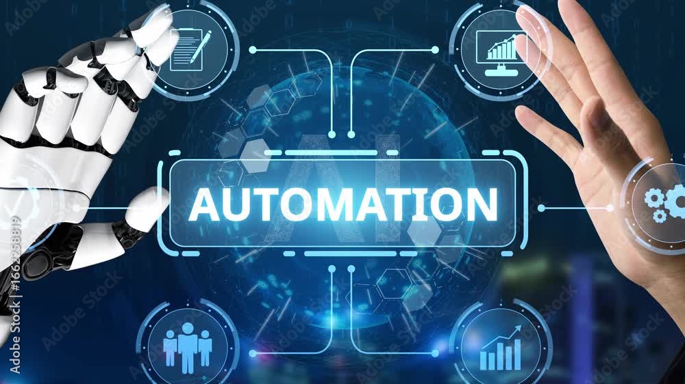 Poster modern automation drives workflow efficiency by connecting systems, people, and data. with intellige