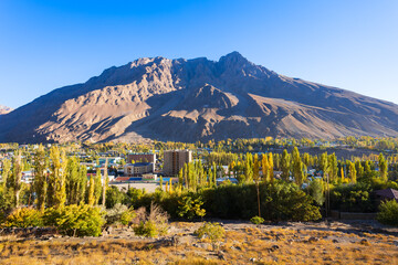 Khorog city aerial panoramic view in Tajikistan