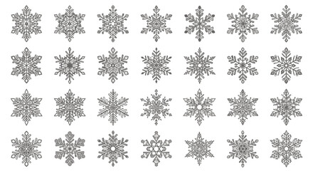Collection of Intricate Snowflake Designs for Winter and Holiday Decorations, Festive Elements