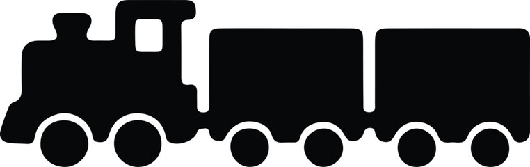 Illustrator Vector Toy train locomotive with two wagons silhouette