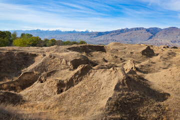 Ancient Penjikent ruins aerial panoramic view, Tajikistan