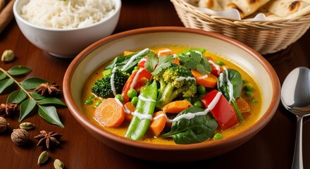 Indian Paneer Curry with Butter Naan and Green Chutney – Traditional Indian Meal