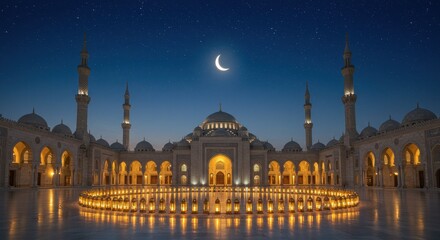 The majestic Blue Mosque, a landmark of Ottoman architecture, stands with its illuminated domes and minarets against the night sky in Istanbul, Turkey