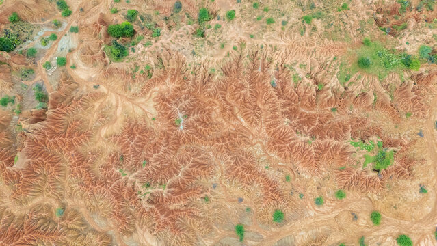Aerial view of the vibrant Tatacoa Desert landscape
