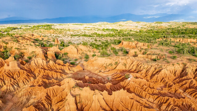 Aerial view of dramatic landscapes in Tatacoa Desert