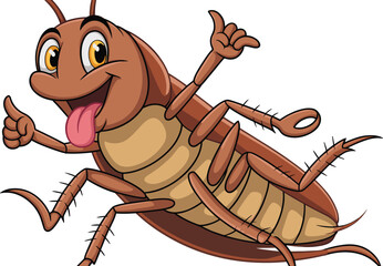 Happy Cartoon Roach with Hands Up, Smiling and Waving in a Fun, Playful Style - Vector Illustration of Insect