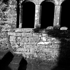 Le Faouet Morbihan Side View of Stone Chapel in Black and White