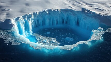 Aerial view of melting icebergs in the ocean (climate change).
