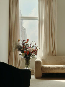 Cozy living room with elegant floral arrangement