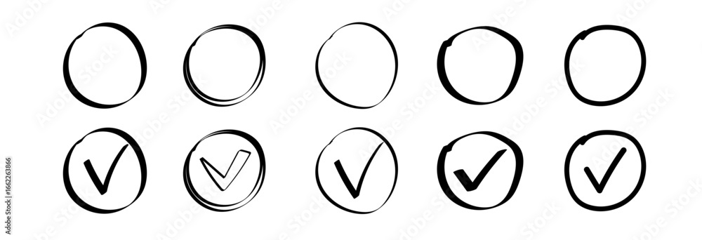 Poster circular sketch-style checkbox icons show different checkmark states, enhancing ui design elements.