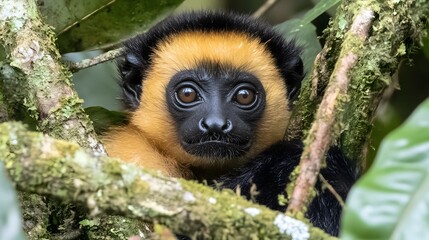 Naklejka premium Golden-mantled Tamarin Monkey in Lush Rainforest