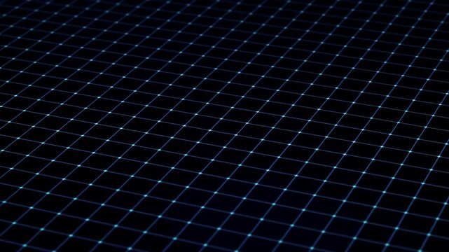 Isometric moving blue grid floor background, technology table scan panel interface in dolly motion, blueprint matrix concept, retro square line loop pattern, futuristic computer loading 3D animation