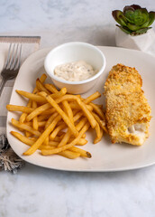 baked haddock  with fries and tarter sauce