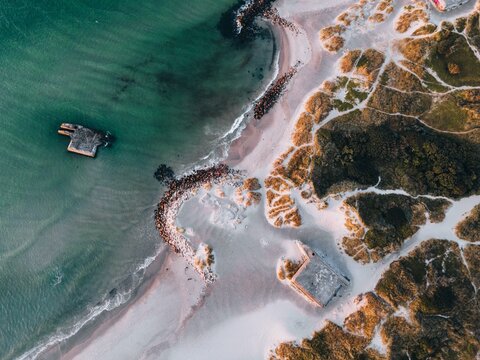 Aerial views of Grenen in Skagen, Denmark