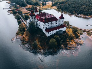 Aerial views of Lacko Castle in Sweden