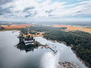 Aerial views of Lacko Castle in Sweden
