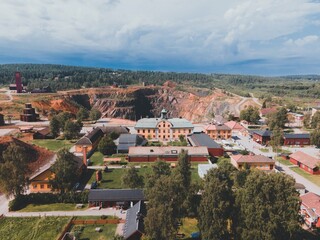 Aerial views of Falun mine in Falun, Sweden