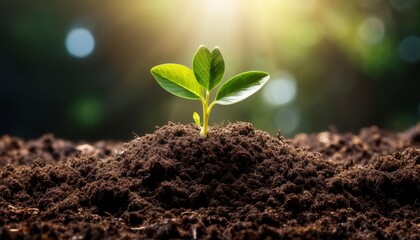 Fototapeta premium fresh sprout emerging from rich dark soil