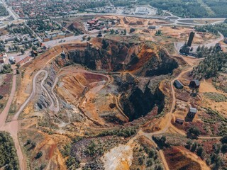 Aerial views of Falun mine in Falun, Sweden