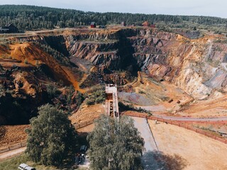 Aerial views of Falun mine in Falun, Sweden