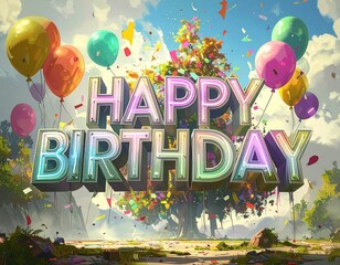 Happy Birthday Neon Glow Banner in 3D Style
