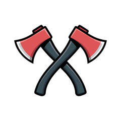 Crossed Axes Vector Illustration, Lumberjack Tool Icon, Wood Cutting Equipment, Forestry Symbol, Sharp Blades