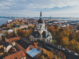 Aerial views of Katarina Kyrka in Stockholm, Sweden
