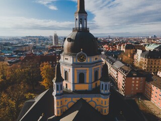 Aerial views of Katarina Kyrka in Stockholm, Sweden