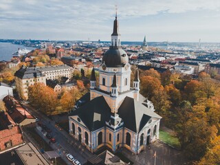 Aerial views of Katarina Kyrka in Stockholm, Sweden