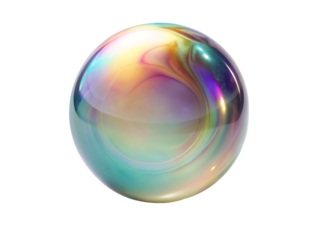 Swirling iridescent colors within a translucent sphere rainbow colorful isolated on a transparent background