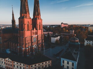 Aerial views of Uppsala Cathedral in Uppsala, Sweden