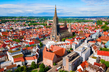 Fototapeta premium Ulm Minster Church aerial panoramic view, Germany