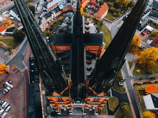 Aerial views of Uppsala Cathedral in Uppsala, Sweden