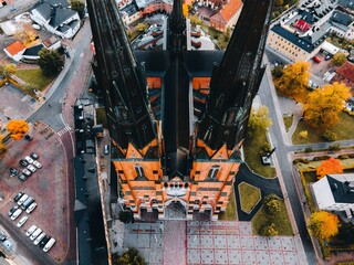 Aerial views of Uppsala Cathedral in Uppsala, Sweden