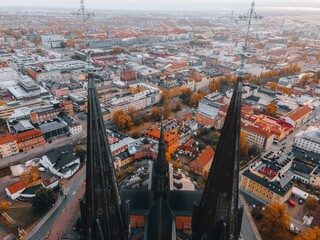 Aerial views of Uppsala Cathedral in Uppsala, Sweden
