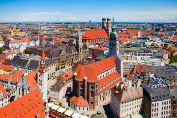 Naklejka premium Marienplatz aerial panoramic view in Munich city, Germany