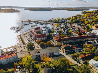Aerial views of Vaxholm, Sweden