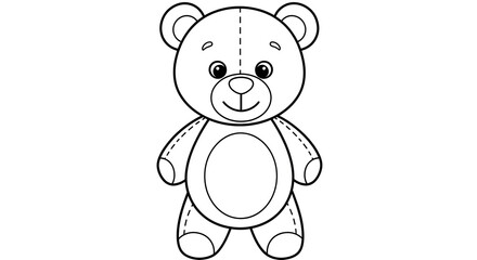 Obraz premium Teddy Bear. Vector illustration of cute little kid Toy in outline style. Drawing in outline style on isolated background in white and black colors. Sketch of object for baby game. Contour engraving.