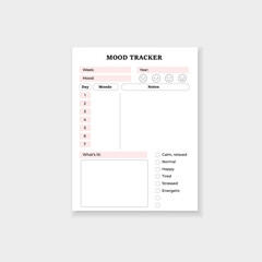 Mood tracker template for recording daily moods and notes. includes a weekly mood overview.