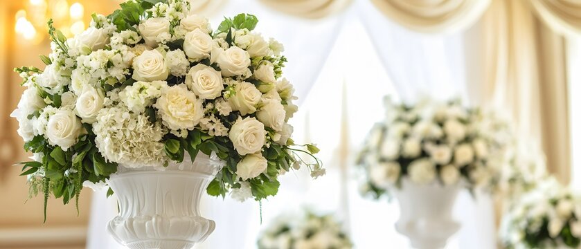 Elegant White Rose Wedding Flower Arrangements in Urns