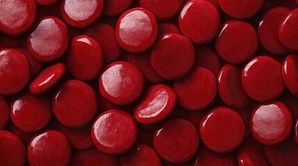 An illustration of red blood cells, with vibrant red color and smooth shape, representing medical and scientific themes.