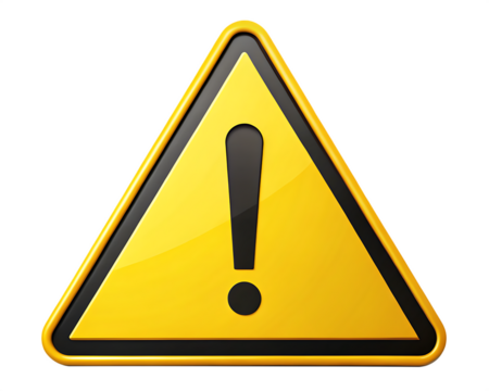 Yellow Warning Triangle with Exclamation Mark on Background alert danger isolated on a transparent background