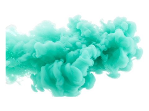 Turquoise smoke isolated on transparent background