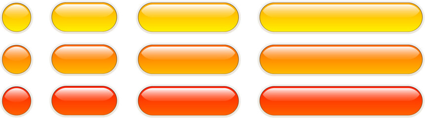 Buttons orange yellow isolated, shiny glass navigation button set for website.