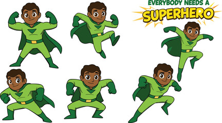 Superhero boy clipart, green superhero poses, kids superhero illustration, cartoon superhero graphics, classroom superhero theme, superhero activity art