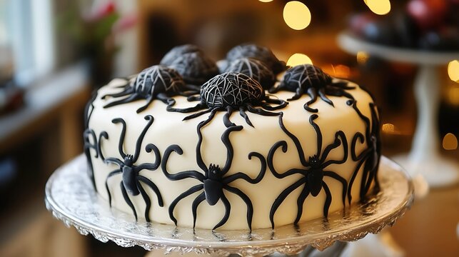 April 1st Festive Cake with Black Spider Decor.