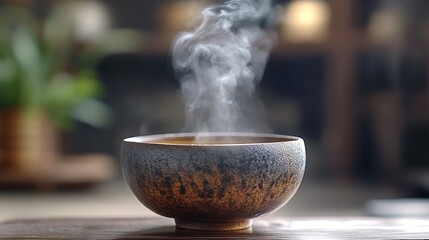 Aromatic Tea Bowl with Fragrant Plumes of Vapor
