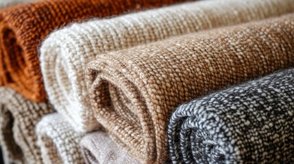 Artisan Wool Throws in Earth Tones: A close-up of cozy, handwoven wool throws, showcasing their warm, natural hues.