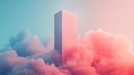 Artistic Tower Illustration, Minimalist Design with Soft Clouds.