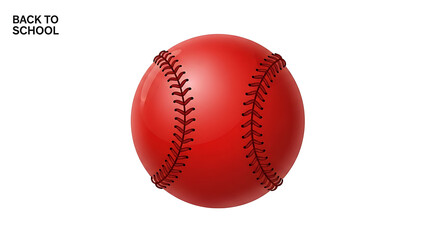 A red baseball with brown stitching on a white background with back to school text in the corner ai generated